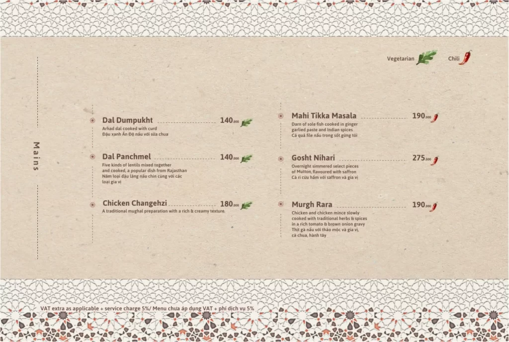 vietnam indian restaurant menu