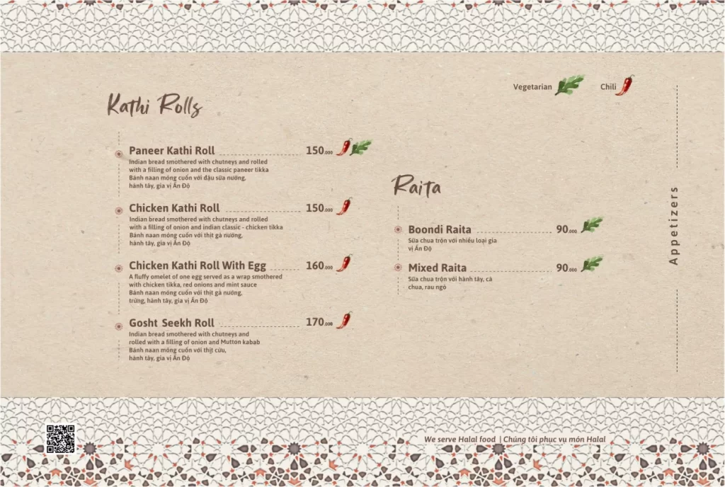 indian cuisine menu